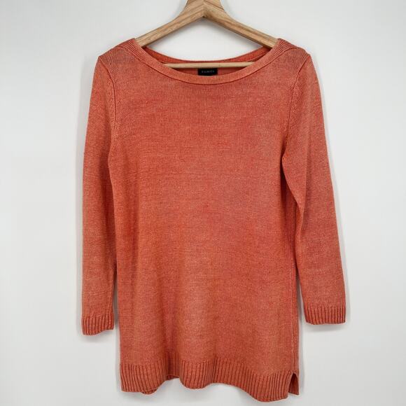 Talbots 100% Linen Sweater Small Boat Neck Pullover Orange Tunic Top Long Sleeve - Picture 1 of 8